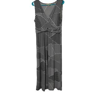 Ellen Tracy Maxi Dress Sz Large Black/White‎ Geometric Empire Waist Pullover